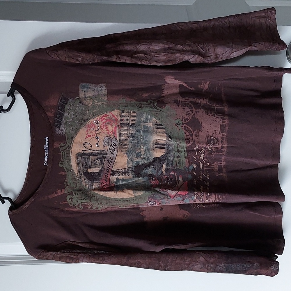 PersonaliTees xl long sleeve top brown w/Paris picture